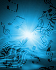 musical notes against sunset