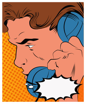 Pop Art Man talking on the phone .Vector Illustration