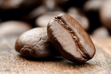 Roasted coffee beans. Extreme close-up