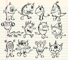 Monster Alien Creature Doodle Sketch Vector Set © Blue Foliage