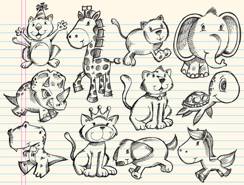 Sketch Doodle Animals Vector Set