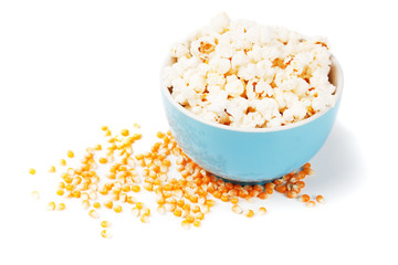 Fototapeta na wymiar Popcorn and corn isolated on white