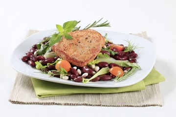 Marinated pork and red bean salad