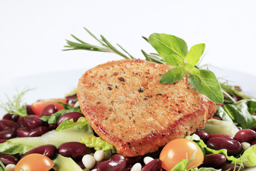 Marinated pork and red bean salad