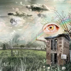 Raamstickers Vintage field with eye gold-pink © Rosario Rizzo