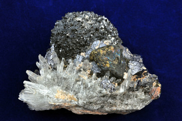 rock crystal, galena, chalcopyrite, polymethyl, quartz