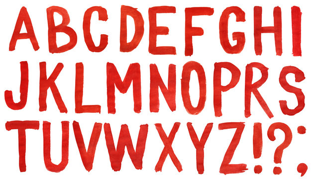 Hand painted red watercolor alphabet