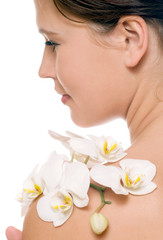 Obraz na płótnie Canvas woman with white orchid
