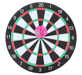 Darts with stickers depicting the life values isolated