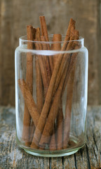 cinnamon sticks in a glass dish