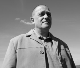 White man in black & white