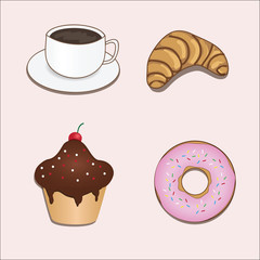Vector set with coffe and sweets