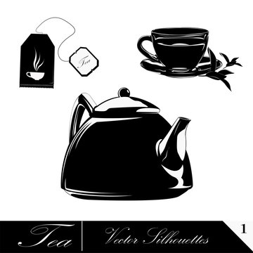 Tea pots with cups, vector design elements