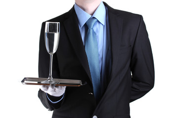 formal waiter with a glass of water