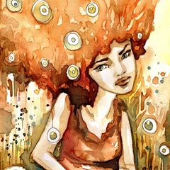 Wanddecoratie Schilderkunst siedząca kobieta  © bruniewska