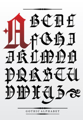 gothic font alphabet with decorations