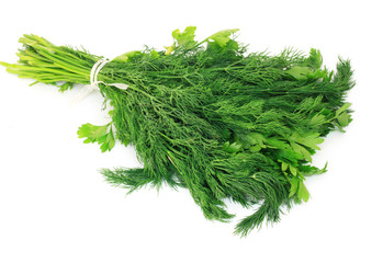 Dill and parsley isolated on a white background