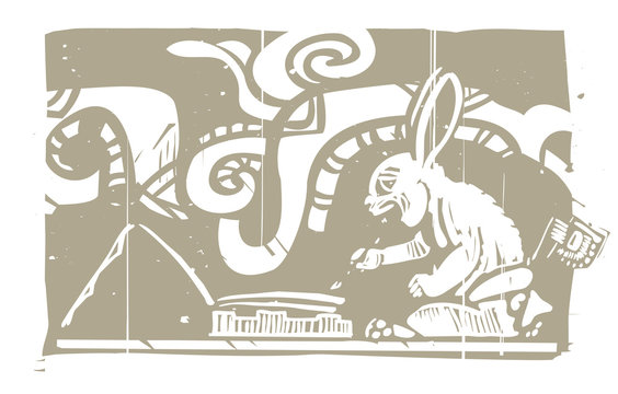 Mayan Rabbit Scribe Woodblock
