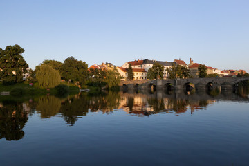 Fototapeta na wymiar city of Pisek reflects on the Otava river in southern Czech