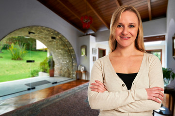 Young relaxed  woman at her apartment