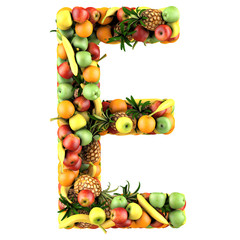 Letter - E made of fruits. Isolated on a white.