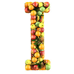 Letter - I made of fruits. Isolated on a white.