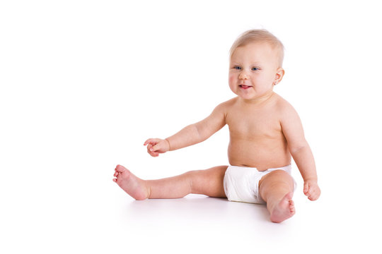 studio shot of baby in diaper