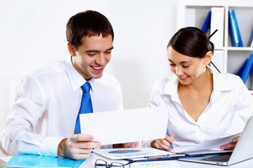 Fototapeta premium Two young business collegue in office