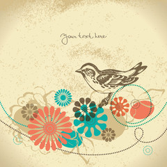 Abstract floral background with bird