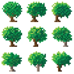 Papier Peint photo Lavable Pixels Ensemble d& 39 arbre de pixel vert.