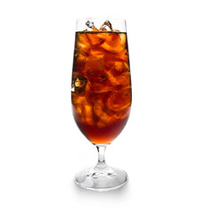 Cola glass with ice cubes over white