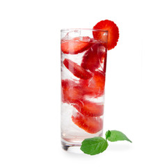 Strawberry cocktail over white background