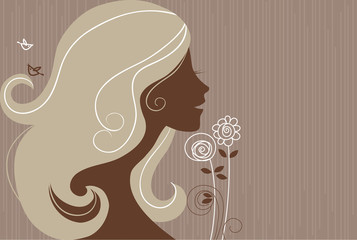 Beautiful girl silhouette with a flowers