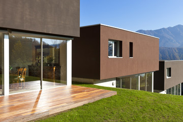 beautiful modern house with garden, outdoor - obrazy, fototapety, plakaty
