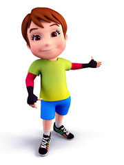 Boy pointing towards blank space