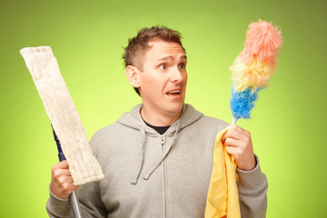 Man unhappy to clean the house