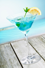 Refreshing curacao martini cocktail