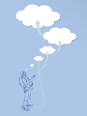 Conceptual illustration of climber with dreamed goals