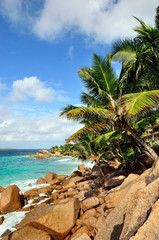 Naklejka na ściany i meble Tropical coastline on Seychelles island
