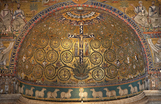 Fototapeta Rome - mosaic of Jesus on the cross from San Clemente church