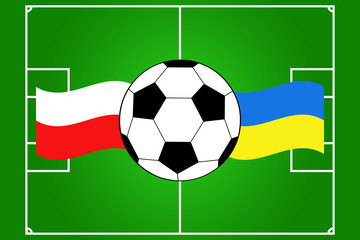 vector of soccer ball with waving flags of Poland and Ukraine