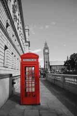 Peel and stick wall murals Red, black, white Big Ben and Red Phone Booth
