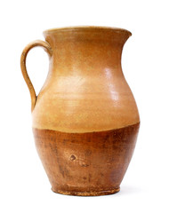 Clay jug, old ceramic vase isolated