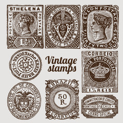 Vintage old vector stamps illustration