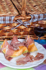 Cantaloupe melon with italian ham