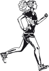 Sketch of female marathon runner. Vector illustration