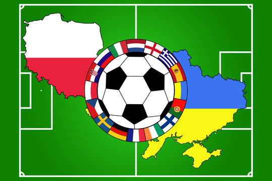 vector of football ball with contours of Poland and Ukraine