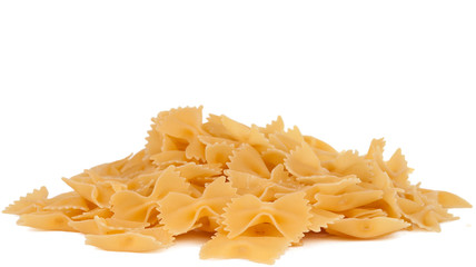 Heap Farfalle pasta isolated on white background
