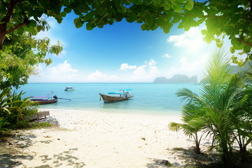 Obraz na płótnie Canvas długich łodzi na wyspie Phi Phi w Tajlandii