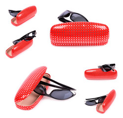 Women's Sunglasses in the red pouch isolated